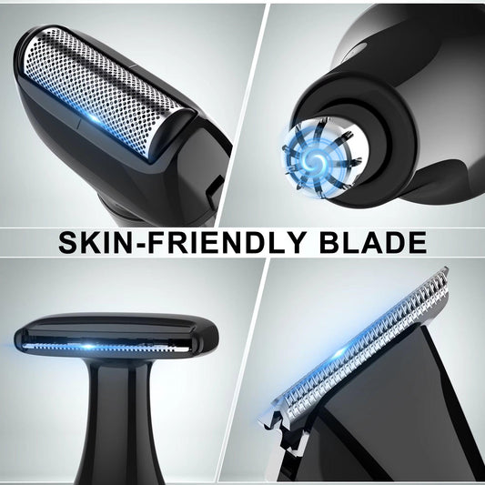 New 4 in 1 Men Personal Groomer Long Detachable Handle Grooming Kit Body Hair Trimmer and Shaver for Men