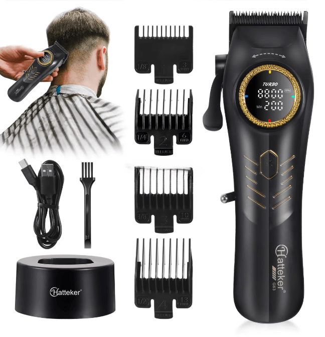 Professional cordless hair trimmer High-performance hair clipper Rechargeable beard trimmer Waterproof IPX7 hair trimmer LED display hair trimmer 5-in-1 multifunction trimmer Stainless steel blade trimmer USB charging hair clipper Home and salon use trimmer Long battery life hair trimmer