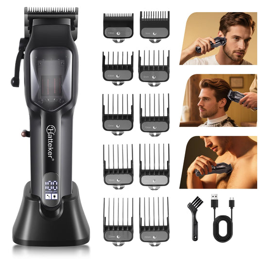 Hatteker HT-6136 Professional Electric Hair Clippers Kit with LCD Display, USB Rechargeable for Men & Barber Use