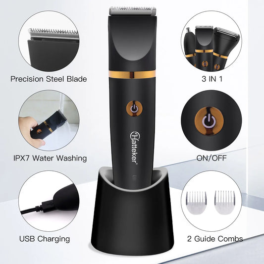 Hatteker Cordless Electric Shaver for Men Waterproof 3 in 1 Trimmer  Nose Hair USB Shaver Hair Trimmer