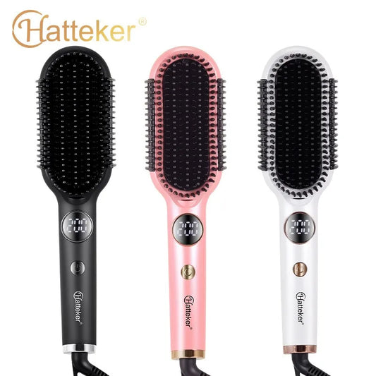 Hatteker Hair Straightener Brush Comb Hair Straightener Brush with LED Temperature Display