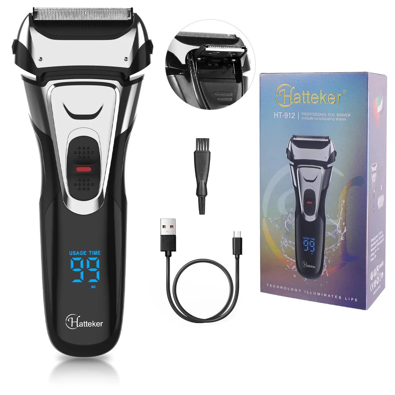 Hatteker Waterproof LED Electric Shaver USB Rechargeable Hair Trimmer