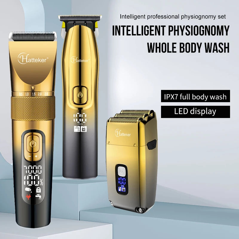 Hatteker Professional Hair Cutter Kit Barber Shop Strong Power Hair Clippers Rechargeable Beard Trimmer 3 Pieces Suit