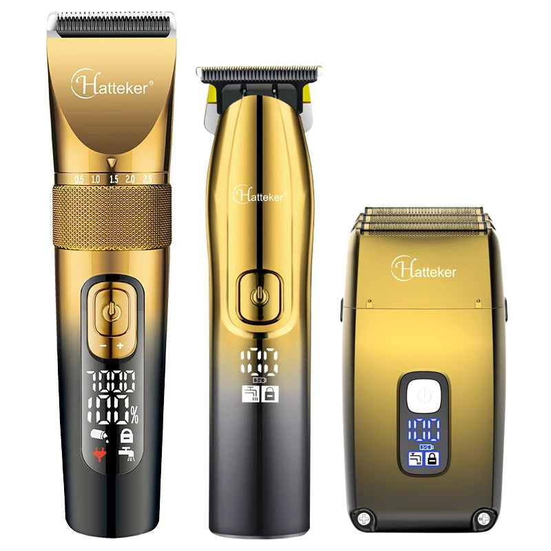 Hatteker Professional Hair Cutter Kit Barber Shop Strong Power Hair Clippers Rechargeable Beard Trimmer 3 Pieces Suit