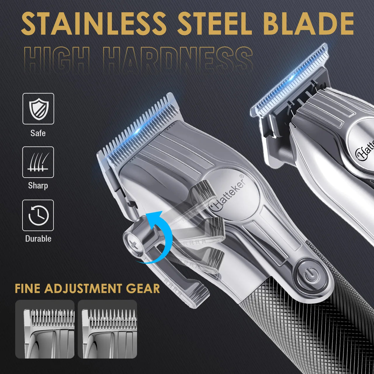 Hatteker HT-6113 USB Rechargeable Electric Hair Clippers LED Display Hair Trimmer 2-piece Grooming Set Father's Day Gift Slliver