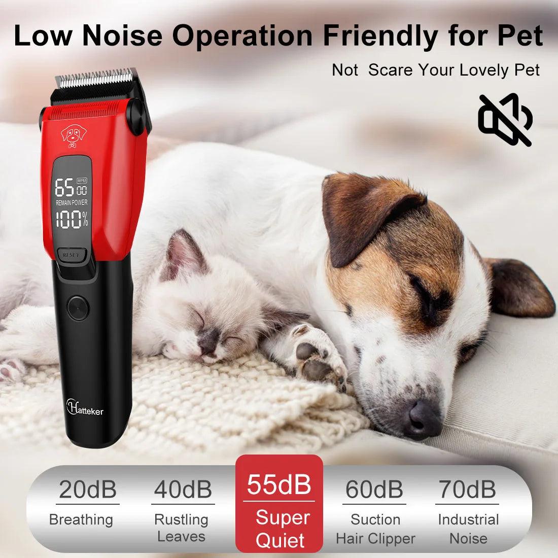 Professional Pet Hair Clipper - Rechargeable Low-Noise Grooming for Dogs & Cats, Ceramic Blade - HATTEKER