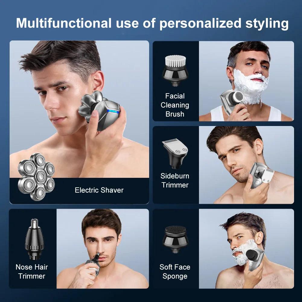 7D Floating heads Electric Razor for Men Upgrade 5 in 1 Shavers Multifunctional Bald Head - HATTEKER