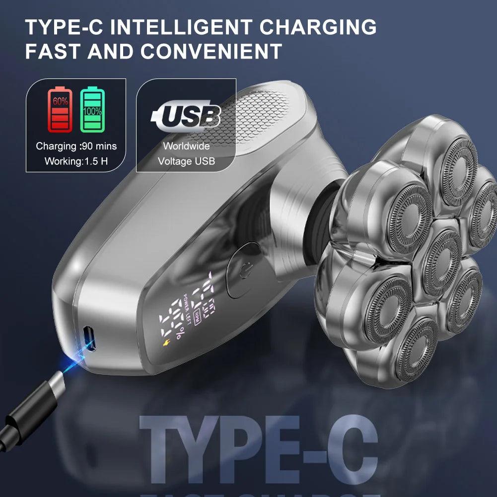 7D Floating heads Electric Razor for Men Upgrade 5 in 1 Shavers Multifunctional Bald Head - HATTEKER