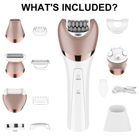 5-in-1 Electric Epilator & Shaver for Women - Rechargeable, Wet & Dry Use for Legs, Arms, Bikini, Underarms - HATTEKER