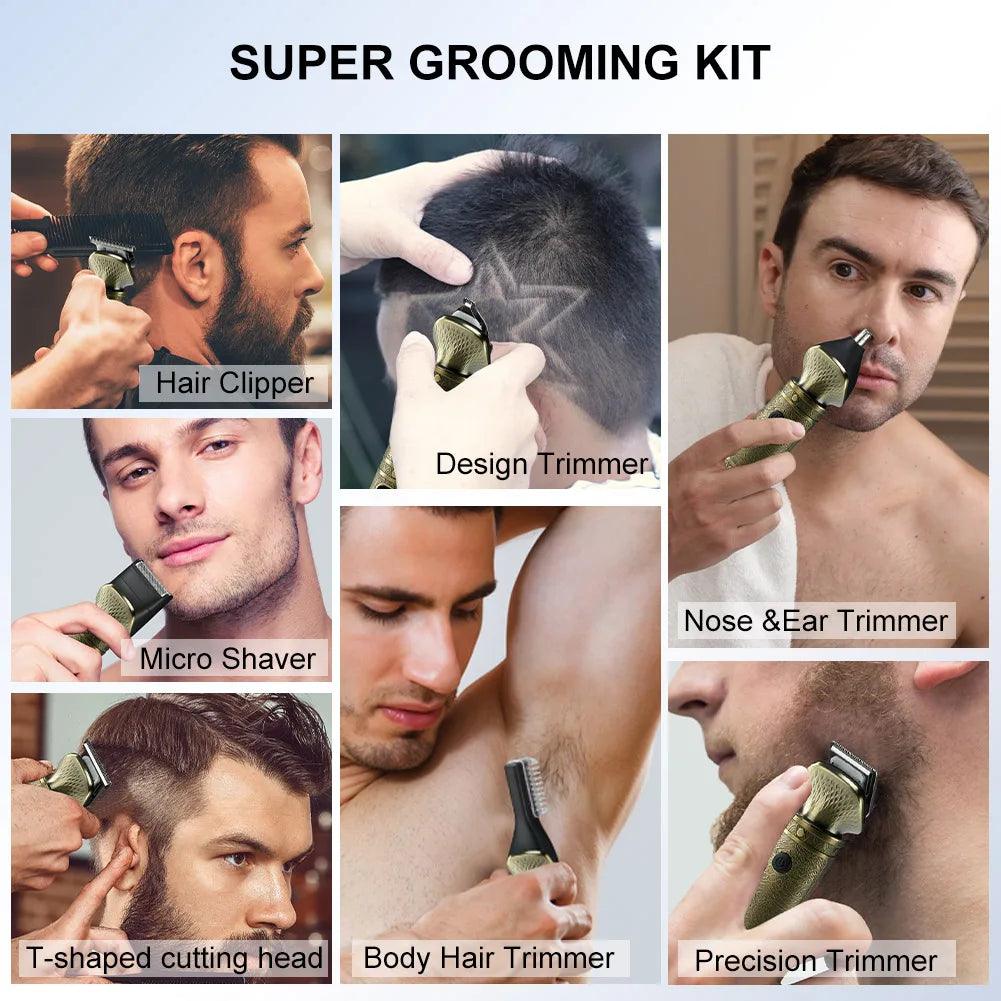 Hair trimmer all in one 7 blades hair clipper electric baber haircut machine body hair removal nose trimmer set for Men - HATTEKER