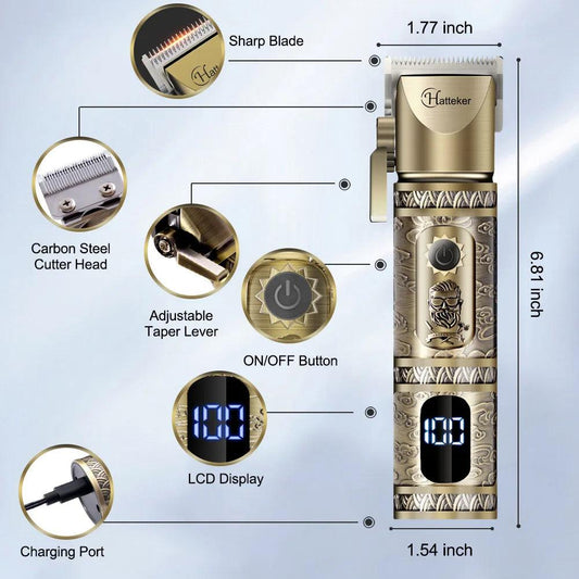 HATTEKER men hair clipper 2 set T blade hair barber clippers gentleman hair cutting machine bronze cordless hair trimmer - HATTEKER