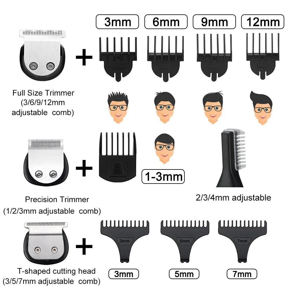 Hair trimmer all in one 7 blades hair clipper electric baber haircut machine body hair removal nose trimmer set for Men - HATTEKER