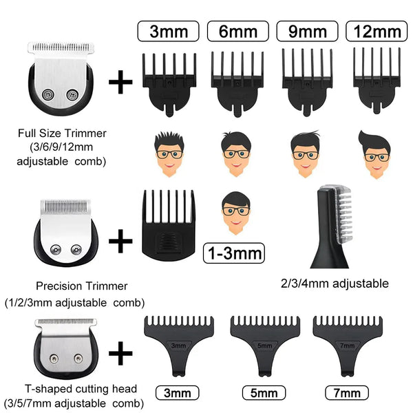 Hair trimmer all in one 7 blades hair clipper electric baber haircut machine body hair removal nose trimmer set for Men