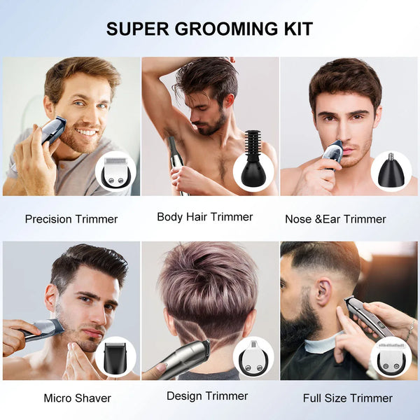 HATTEKER 6 in1 multifunction hair trimmer rechargeable wireless electric baber haircut