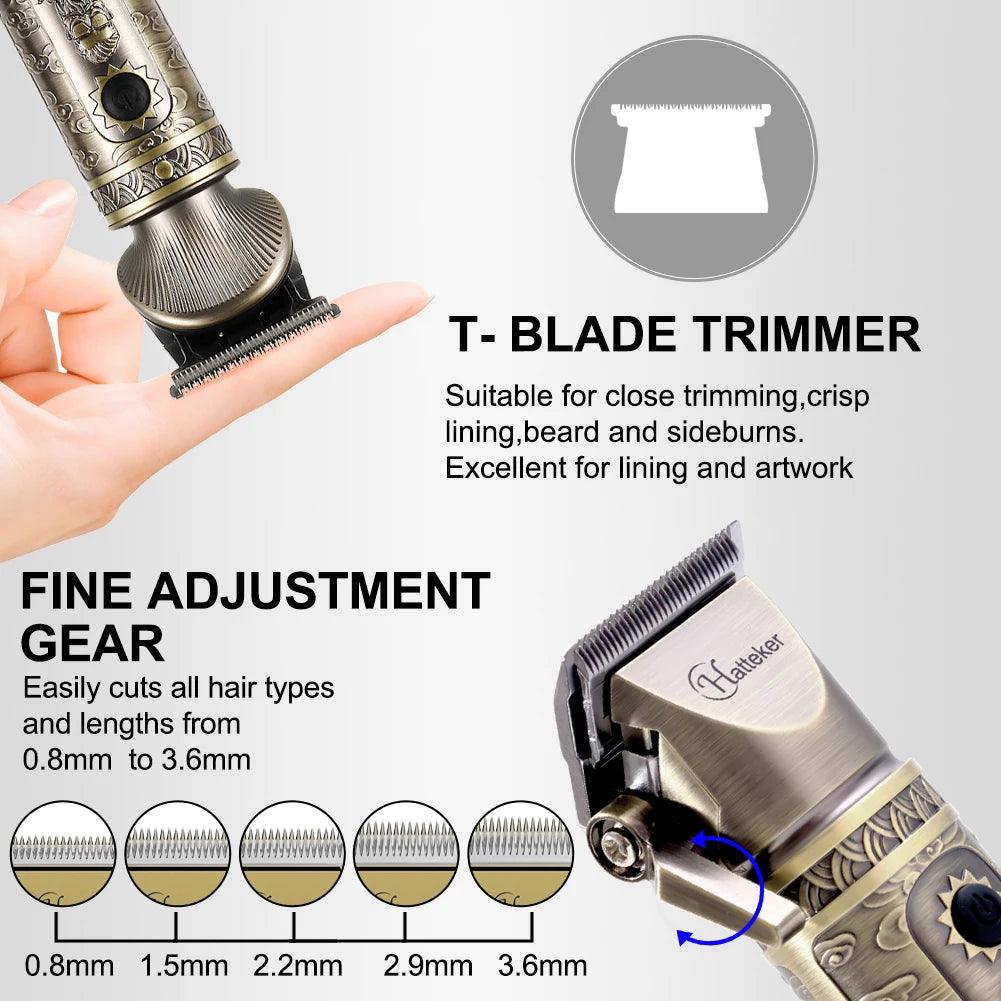 HATTEKER men hair clipper 2 set T blade hair barber clippers gentleman hair cutting machine bronze cordless hair trimmer - HATTEKER