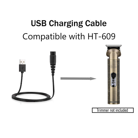 Hatteker HT-609 USB charging cable connected to trimmer