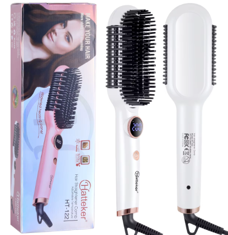 Hatteker Hair Straightener Brush Comb Hair Straightener Brush with LED Temperature Display