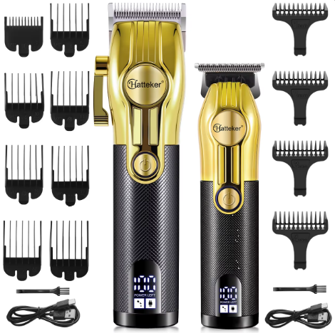 Hatteker HT-6113 USB Rechargeable Electric Hair Clippers LED Display Hair Trimmer 2-piece Grooming Set Father's Day Gift Slliver