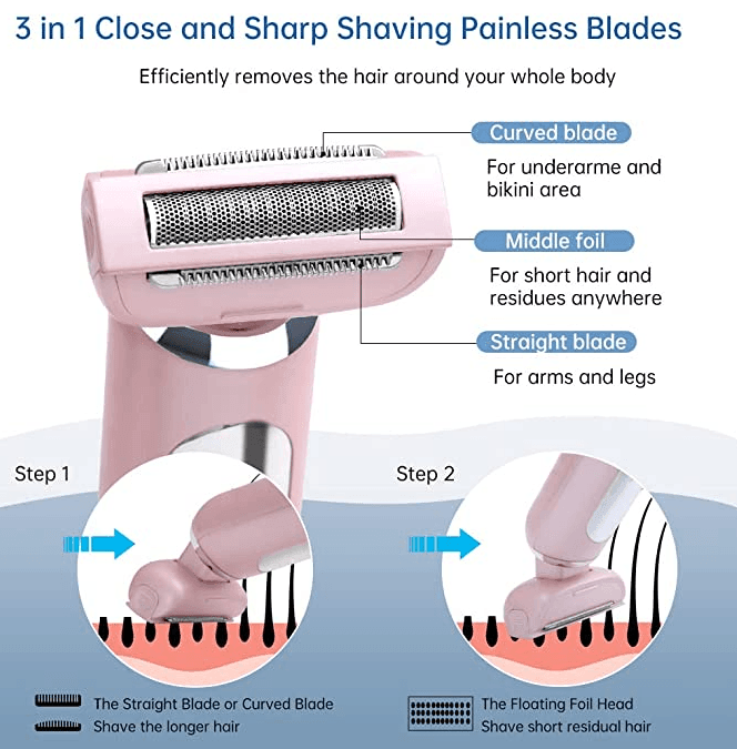 HATTEKER Electric Lady Shaver Razor Wet and Dry Waterproof - HATTEKER