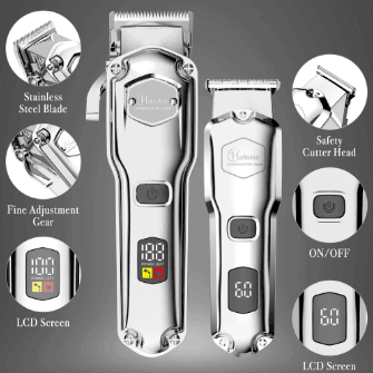 Hatteker Lot 2 Pcs Professional Hair clipper Metal Electric Trimmer 18 Pcs Set Hair Cutting - HATTEKER