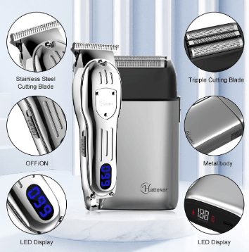 HATTEKER pro clipper 2 pieces set USB rechargeable electric hair cutting for men machine shaver set 0mm razor - HATTEKER
