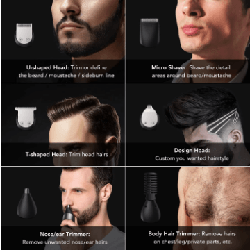 HATTEKER Pro Clipper Full Body Trimmer Razor 6 In 1 Beard Shaver Nose trimmer - HATTEKER