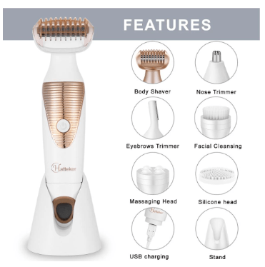 HATTEKER 6 In 1 Multifunctional Epilator Waterproof Electric Hair Trimmer Battery Painless Hair Remover Body Nose Trimmer 5178 - HATTEKER