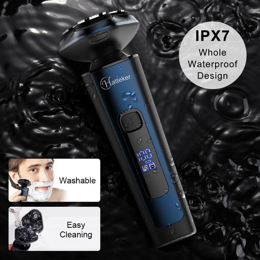 HATTEKER Mens Electric Shavers Razor Beard Trimmer Rotary Facail Nose Waterproof Rechargeable Cordless 3 in 1 - HATTEKER