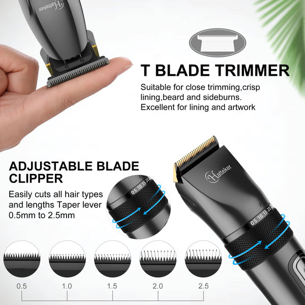 HATTEKER Hair Clippers and T-Blade Set Trimmer Kit Cordless Beard Barber Clipper Hair Cutting Kit Grooming Kit Waterproof