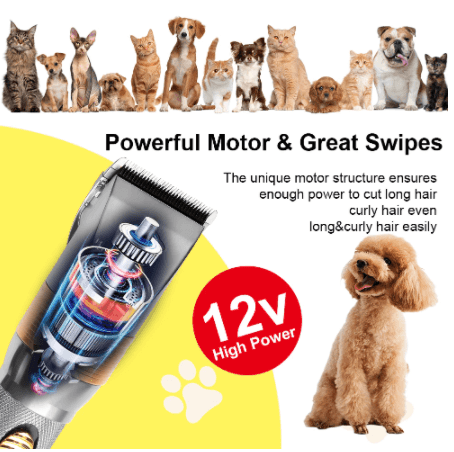 HATTEKER  12V High Power Pet Clipper Electric Grooming Trimmer Haircut Shaver - HATTEKER