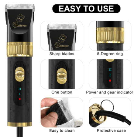 HATTEKER Professional Electric Dog Hair Cutter High Power Pet Cat Clipper - HATTEKER