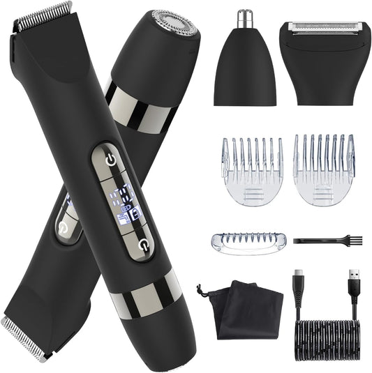 Hatteker 4 in 1 body hair trimmer dual head grooming kit waterproof IPX7