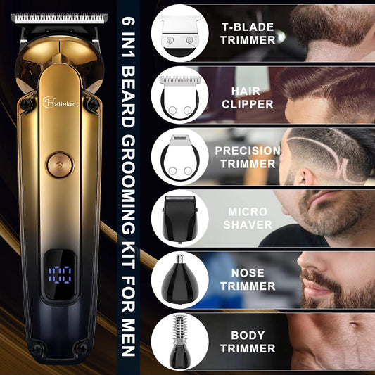 6 in 1 Electric Hair Clippers Men Oil Head Carving Professional LED Hair Trimmer