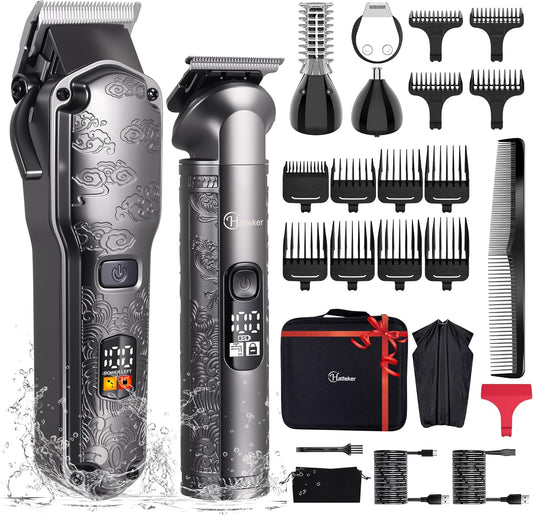 Hatteker professional hair clipper and trimmer set barber grooming kit cordless