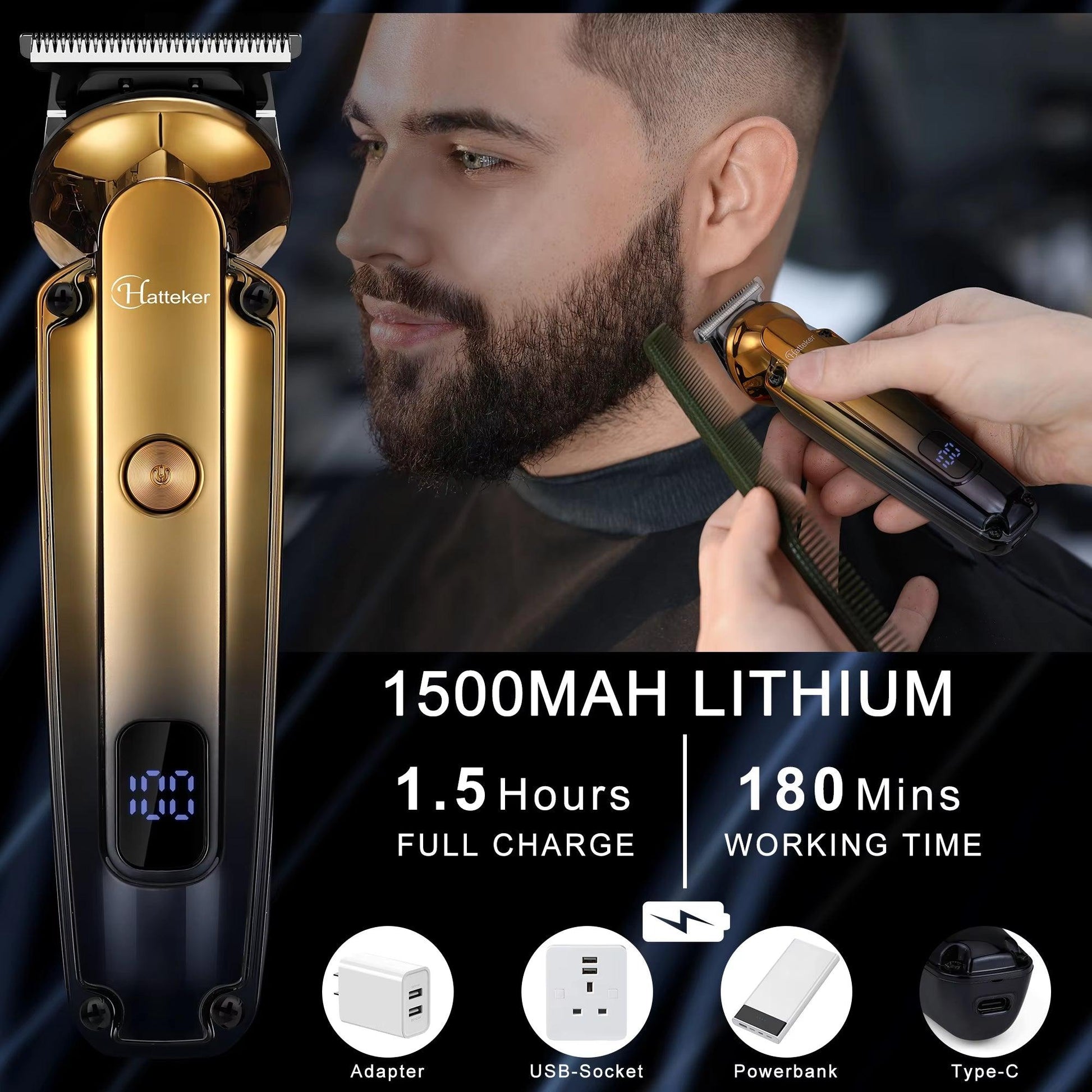 6 in 1 Electric Hair Clippers Men Oil Head Carving Professional LED Hair Trimmer
