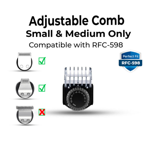 Hatteker RFC-598 adjustable comb for small and medium trimmer heads attached to device