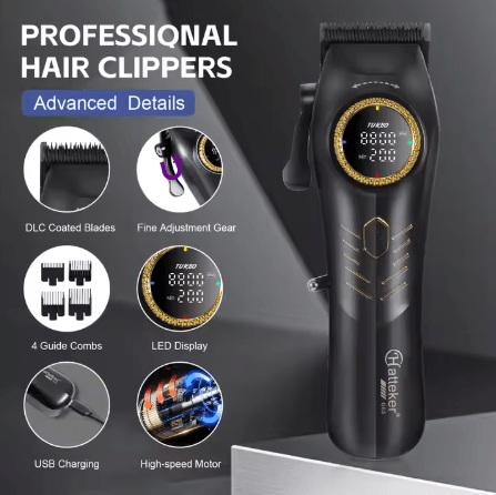 9000 RPM powerful motor  Self-sharpening stainless steel blades  Smart LED display  Fully washable body  150-minute runtime with fast charging  Complete grooming kit with guide combs