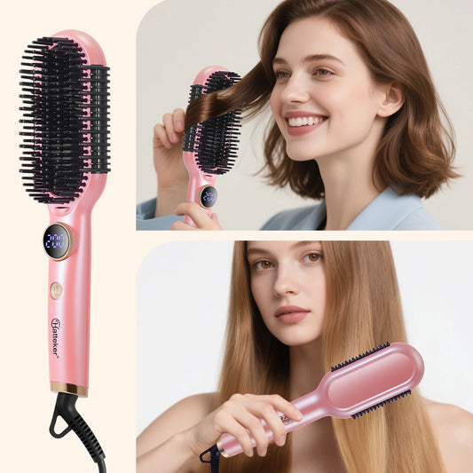 Hatteker Hair Straightener Brush Comb Hair Straightener Brush with LED Temperature Display