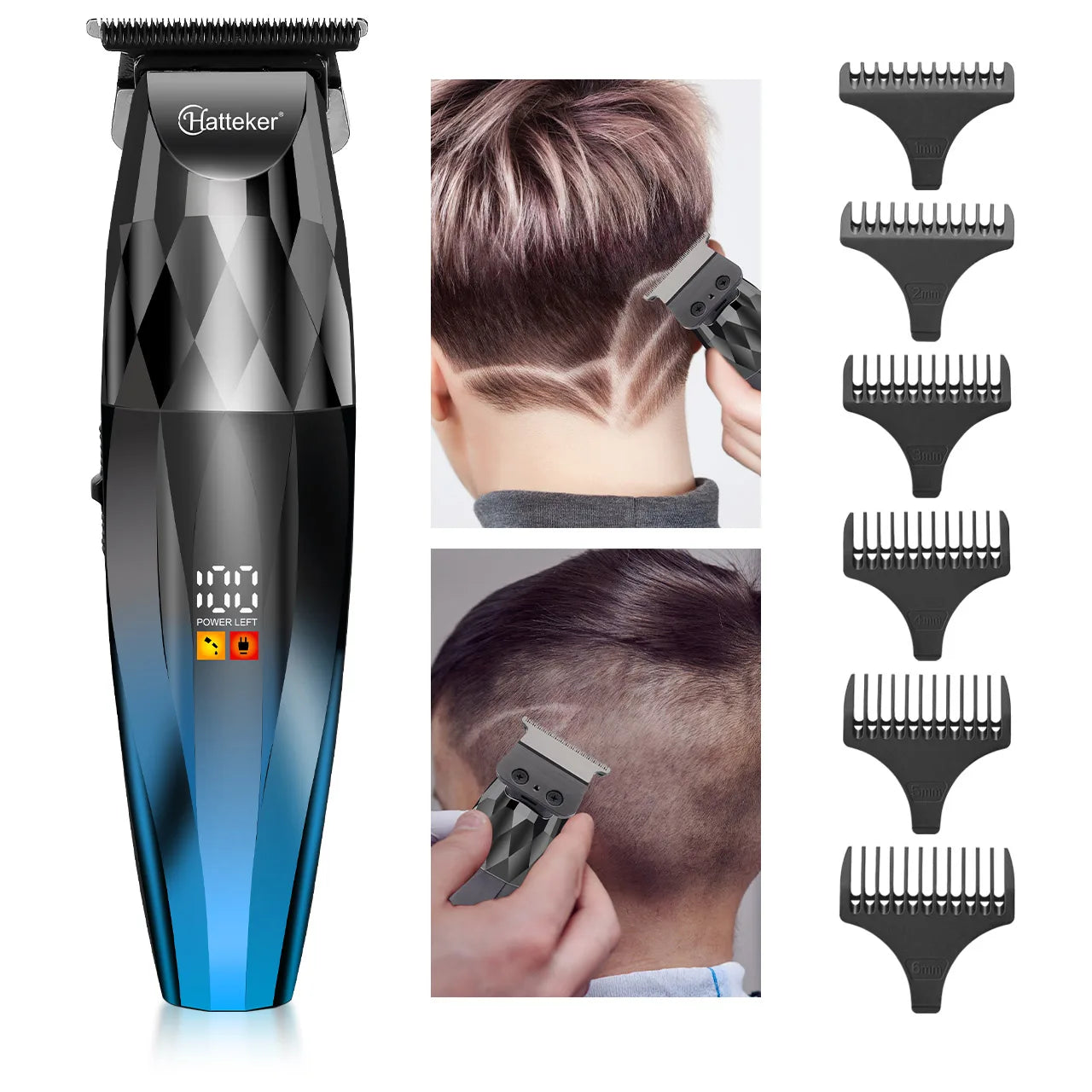 Hatteker HT-6126 Cordless Professional Electric Hair Clippers Beard Trimmer Styler LED Digital Display Hair Clippers for Men