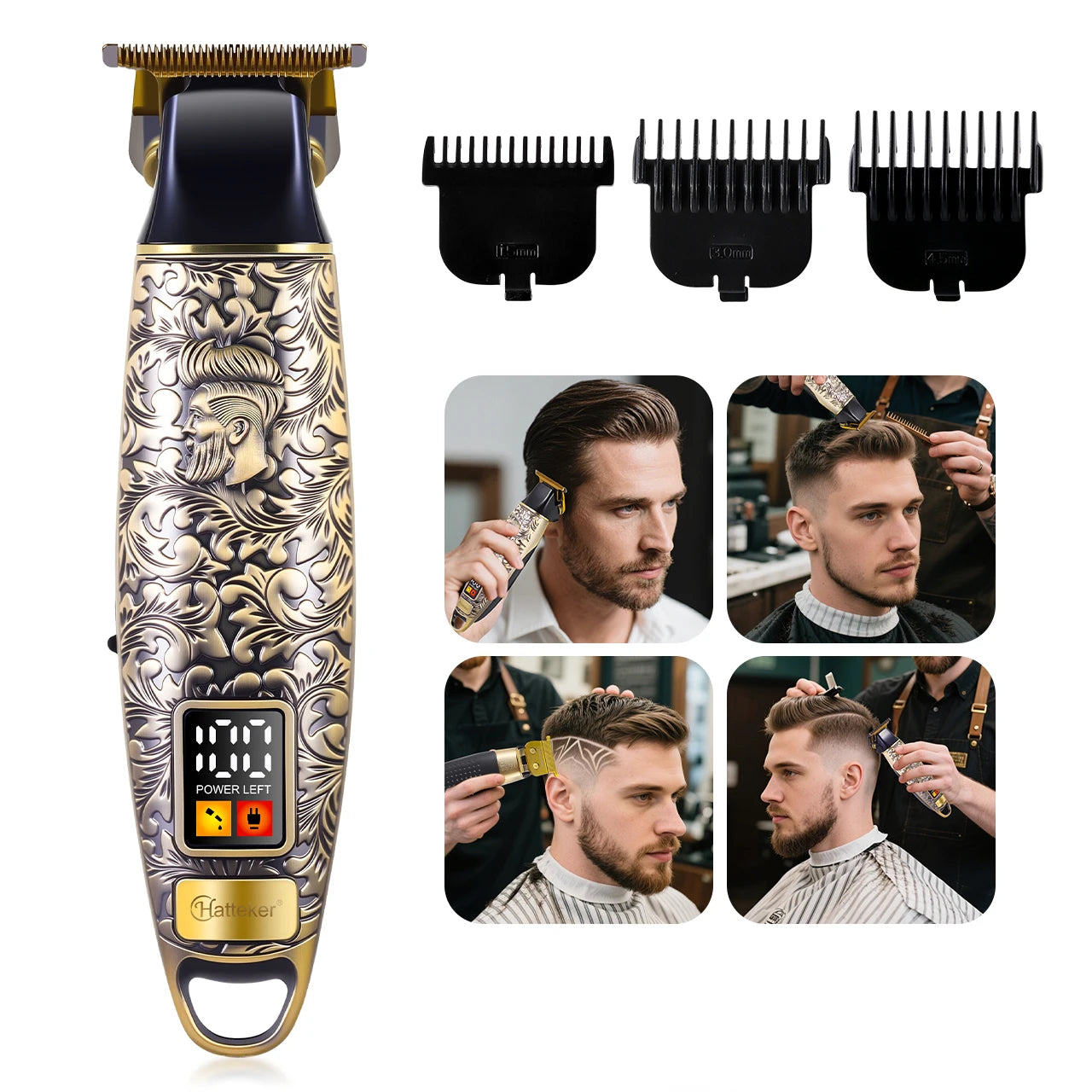 Hatteker HT-6121 Retro Oil Head Men's Electric Hair Clippers USB Rechargeable Portable Hair Trimmer