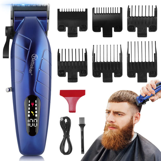 HATTEKER HT-6036 Blue Men's Electric Hair Clippers Cordless Hair Trimmer USB Rechargeable