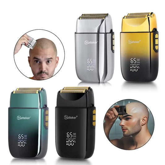 Hatteker USB Rechargeable Reciprocating Rotating Double Layer Foil Shaver Bald Head Shaving Machine Men's Electric Foil Shaver