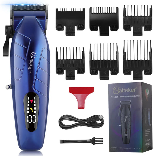 HATTEKER HT-6036 Blue Men's Electric Hair Clippers Cordless Hair Trimmer USB Rechargeable