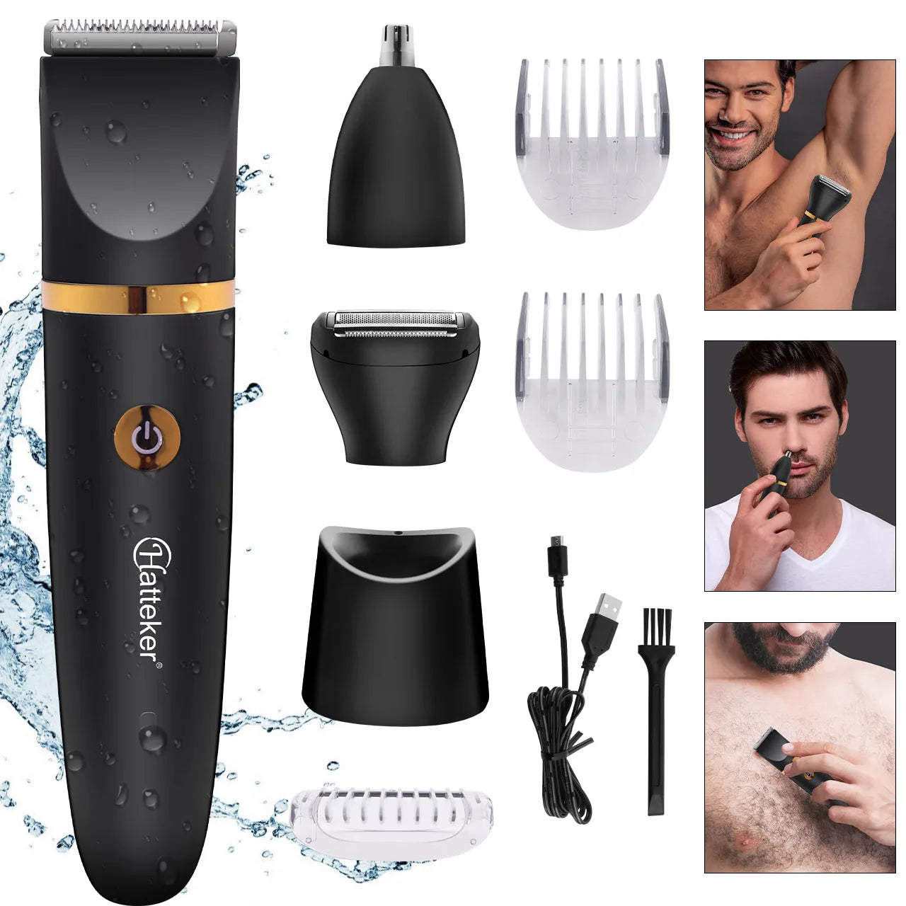 Hatteker Cordless Electric Shaver for Men Waterproof 3 in 1 Trimmer  Nose Hair USB Shaver Hair Trimmer