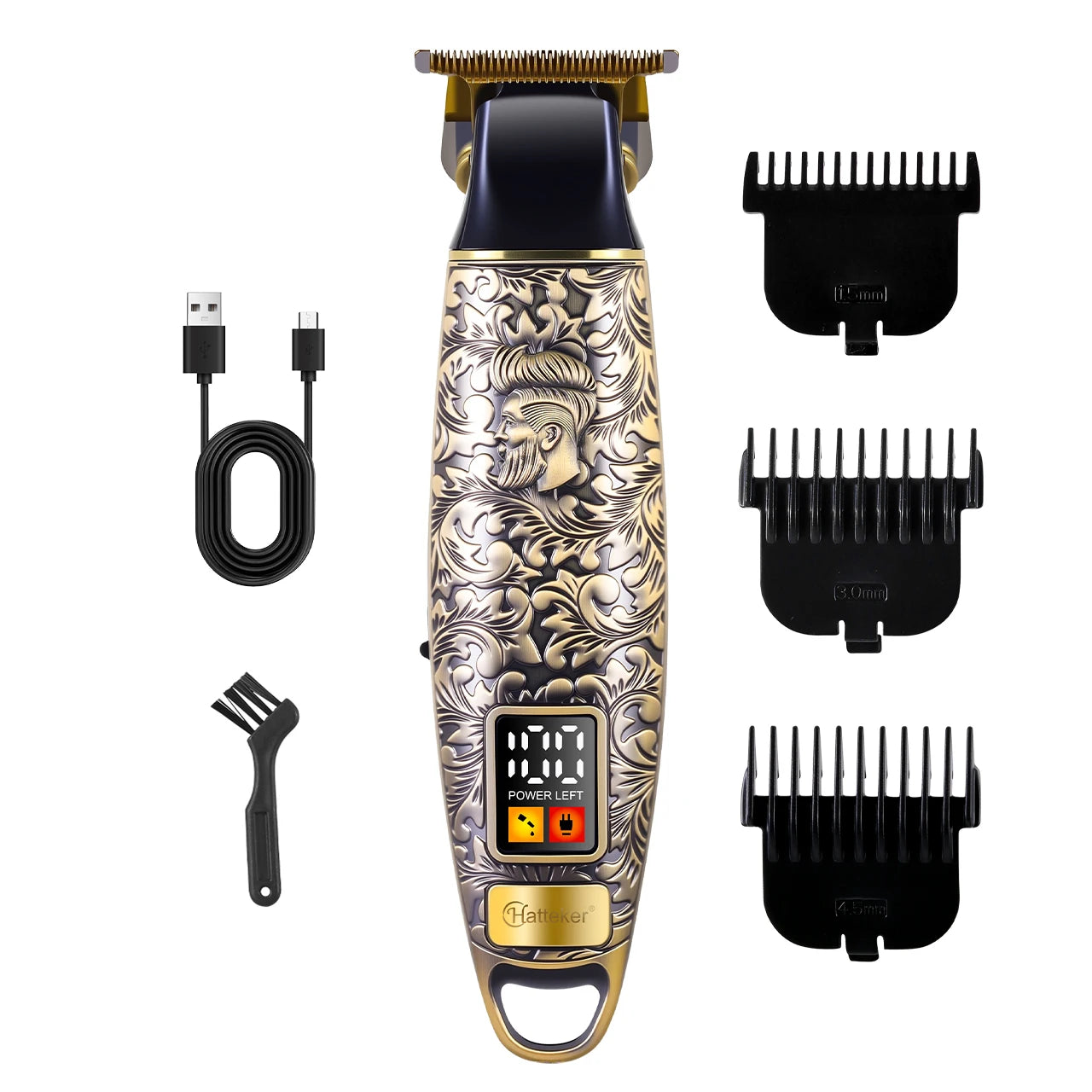 Hatteker HT-6121 Retro Oil Head Men's Electric Hair Clippers USB Rechargeable Portable Hair Trimmer