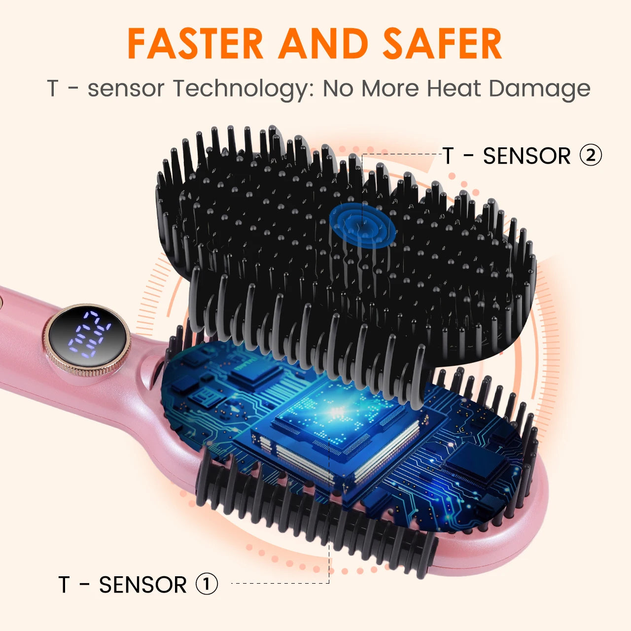 Hatteker Hair Straightener Brush Comb Hair Straightener Brush with LED Temperature Display