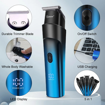 Hatteker Professional 5 in 1 Multi-functional Men's Grooming Kit Hair Clippers Beard Trimmer for Men Body Nose Trimmer