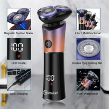 Load image into Gallery viewer, Hatteker Electric Shaver Mens Floating Rotary Blades Waterproof Rechargeable Professional 4 in 1 Facial Care Shaver

