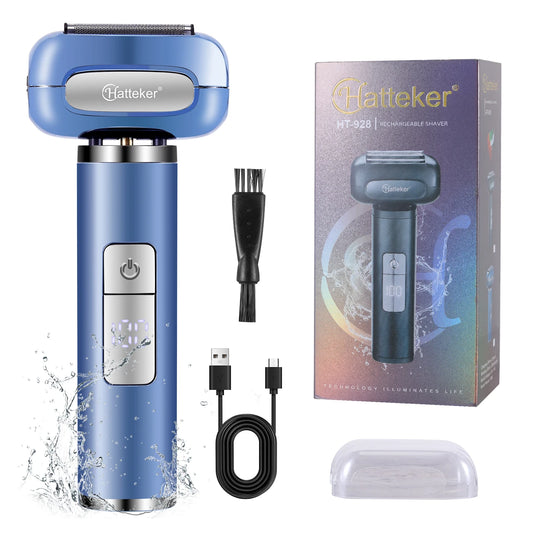 HATTEKER HT-928 Rechargeable Electric Shaver for Men Wet Dry Use USB Cordless Razor with Floating Blades & LED Display
