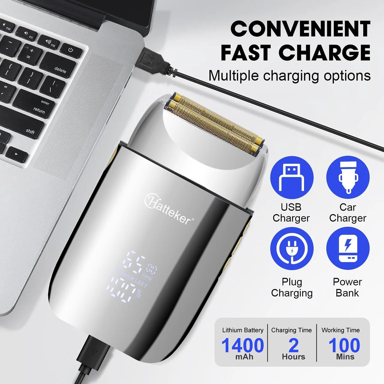 Hatteker New Reciprocating Gold Foil Electric Shaver Bald Head Shaver Waterproof USB Charging